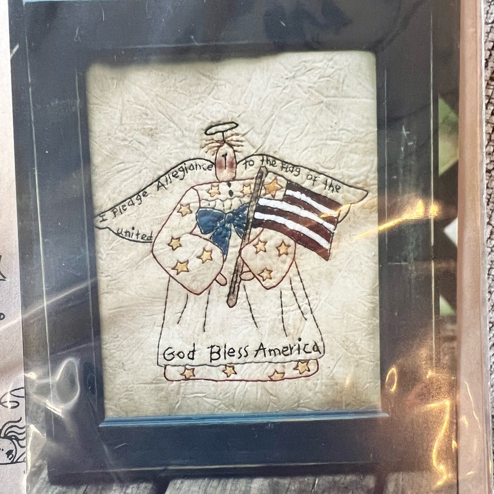Americana Patriotic Angel Cross Stitch Pattern - Folk Art American Flag Design